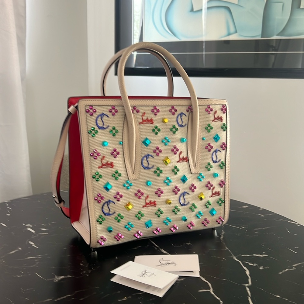 RARE Christian Louboutin Paloma multicolored studded canvas bag